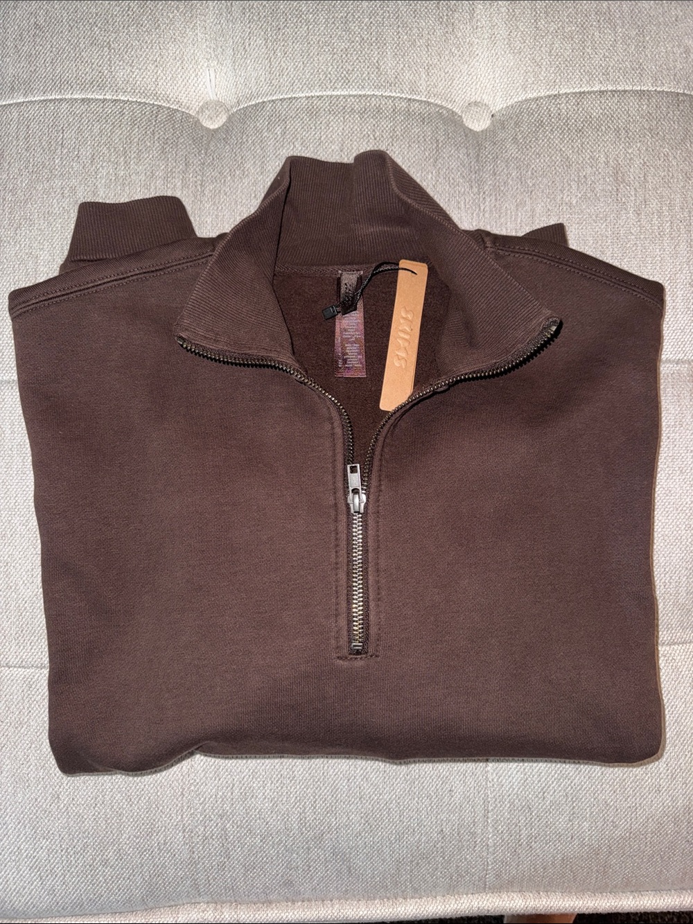 Skims Quarter-Zip Pullover Sweater, very oversized- Brown